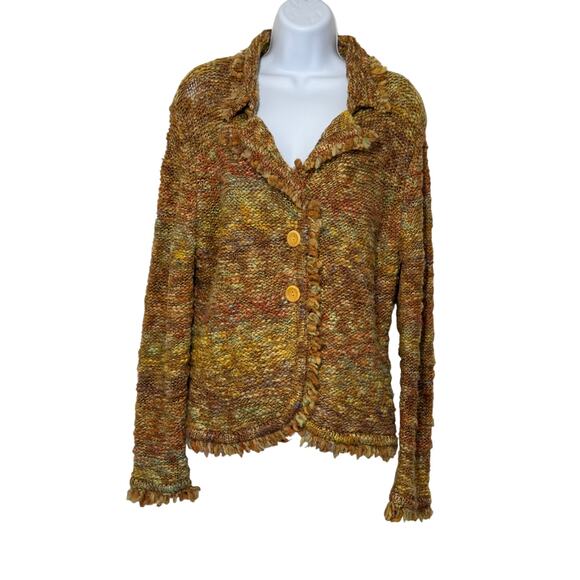 Harold’s Chunky Knit Sweater Jacket Large Autumn Earth Tones Boho Cottagecore - Picture 1 of 7